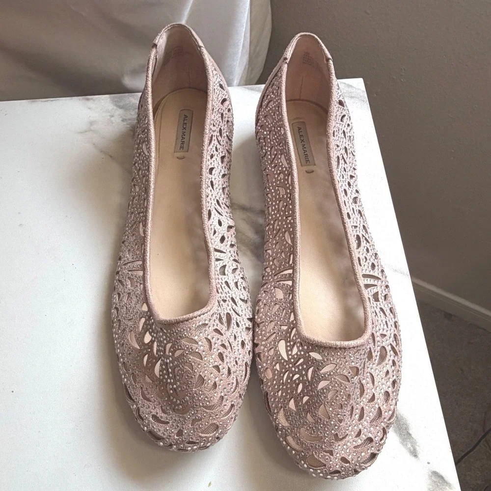Alex Marie Rose Gold Laser Cut Rhinestone Ballet Flats Womens 10M
